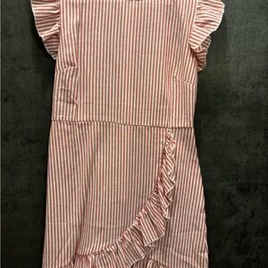 SHEIN Pink and White Ruffled Sundress